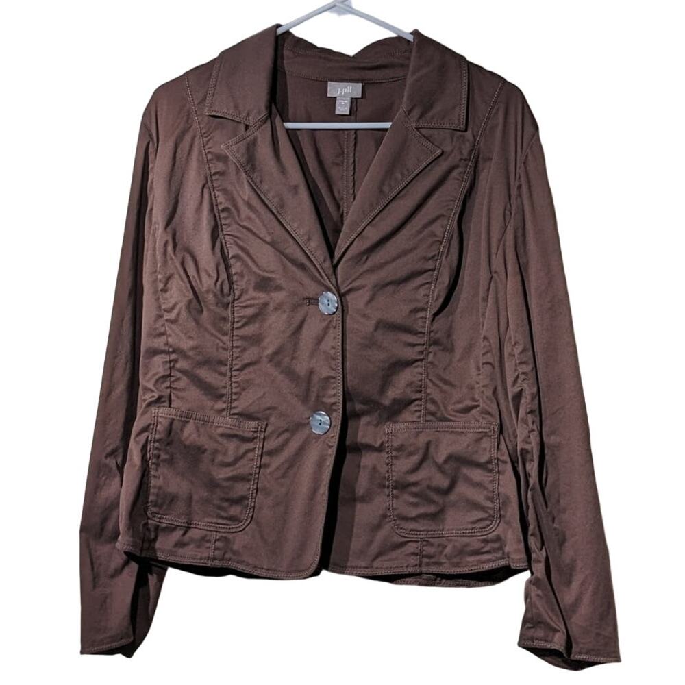 J. Jill Two Button Brown Cotton/Spandex Stretch Unlined Blazer Womens Sz M
